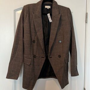 NWT Loft Plaid Long Double Breasted Blazer, Size 8